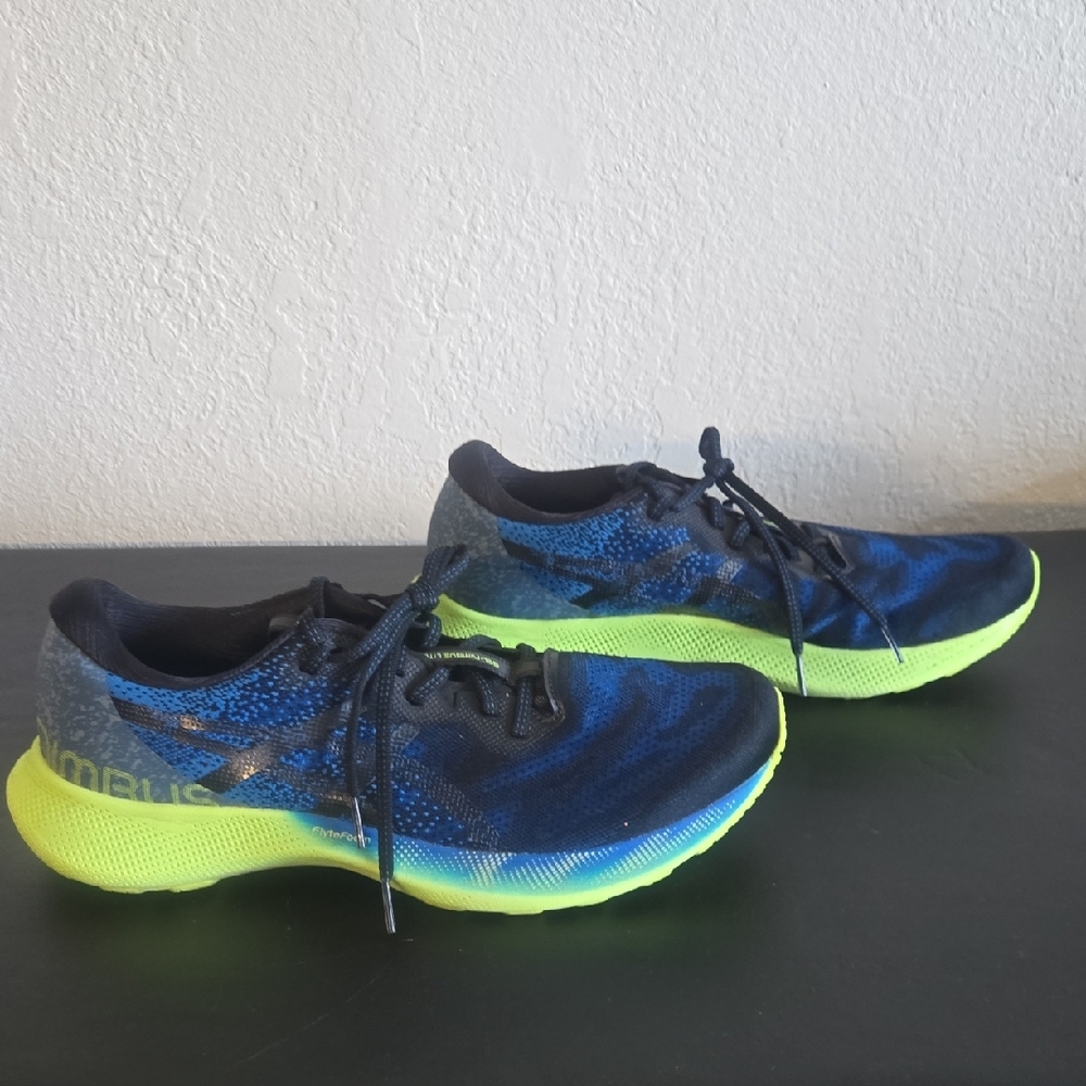 Asics Men's Blue Black and Neon Yellow Athletic Shoes - Picture 8 of 12